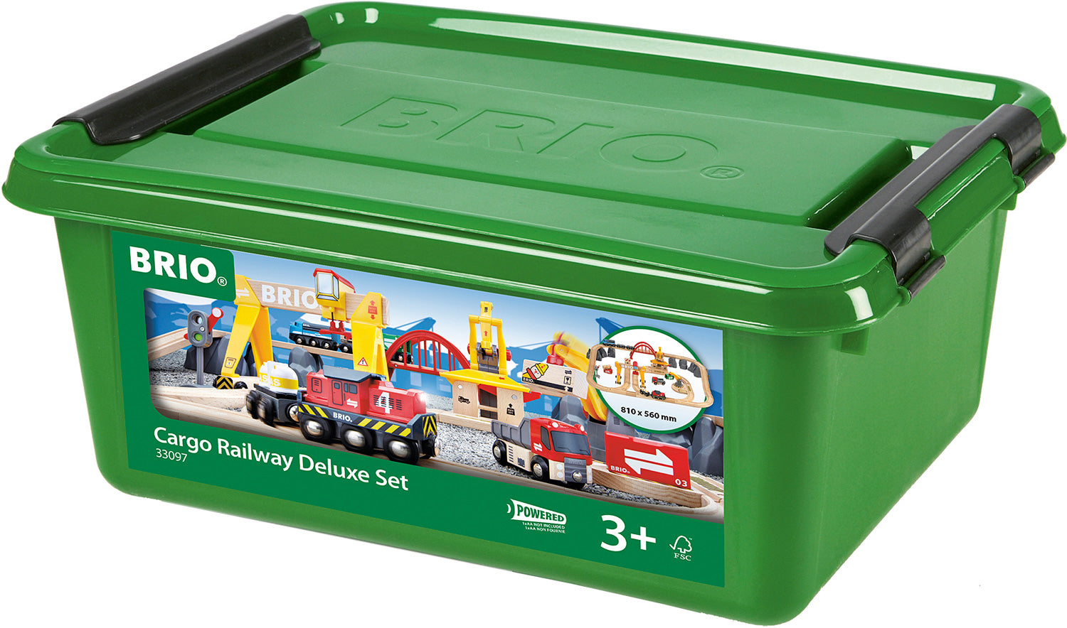 BRIO Cargo Railway Deluxe Set + 電動機関車 BRIO Deluxe Cargo Train Set with Battery Operated Wooden Track for