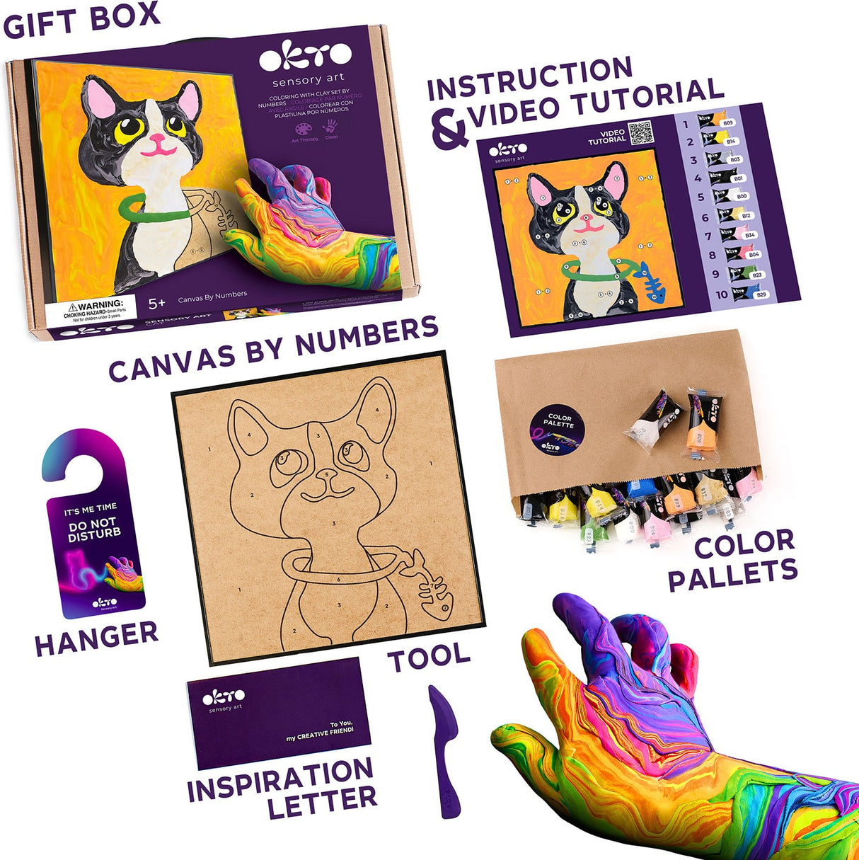OKTO Sensory Art Coloring with Clay Set by Numbers Cat